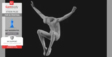 Posed 3D mannequin model with arms raised and legs bent, set against a dark background.