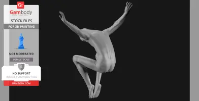 3D model of a human figure in a dynamic, crouched pose with arms raised, ready for 3D printing.