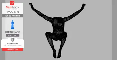 A muscular humanoid 3D model in a crouching pose with arms stretched upward.
