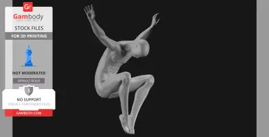 A 3D model of a crouching mannequin with raised arms, suitable for 3D printing.