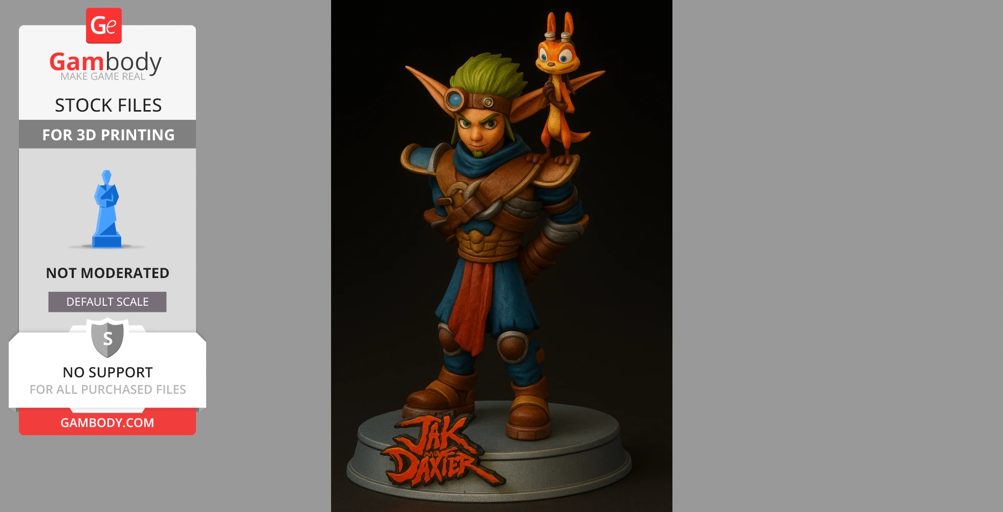 A stylized 3D model of a character with large ears and goggles, accompanied by a small creature on its shoulder.