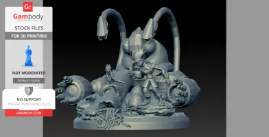 Figures of Jak and Daxter with machinery and terrain details on a base, ready for 3D printing.