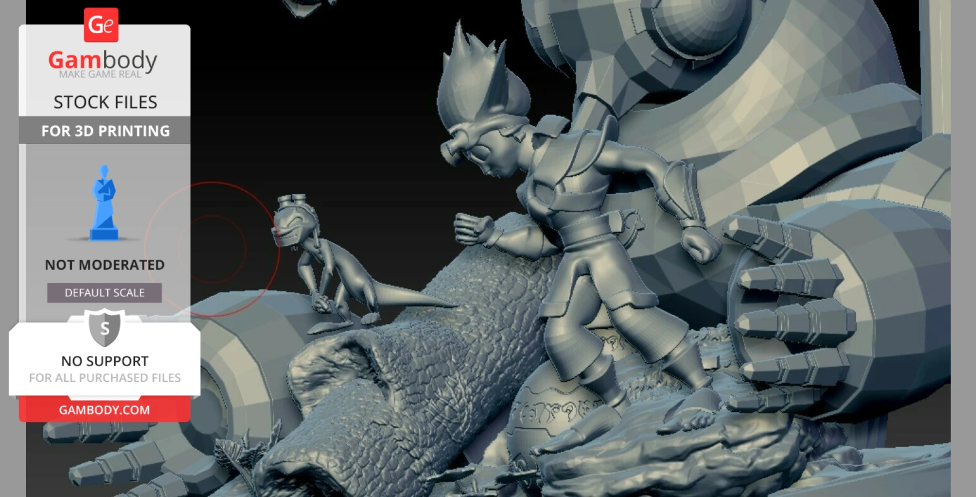 Two stylized characters on textured terrain, prepared for 3D printing.