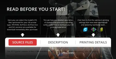 Apollo 11 Lunar Module 3D model info page with tabs for source files, description, and printing details.