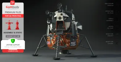 3D model of Apollo 11 Lunar Module Eagle, detailed for 3D printing with assembly instructions.