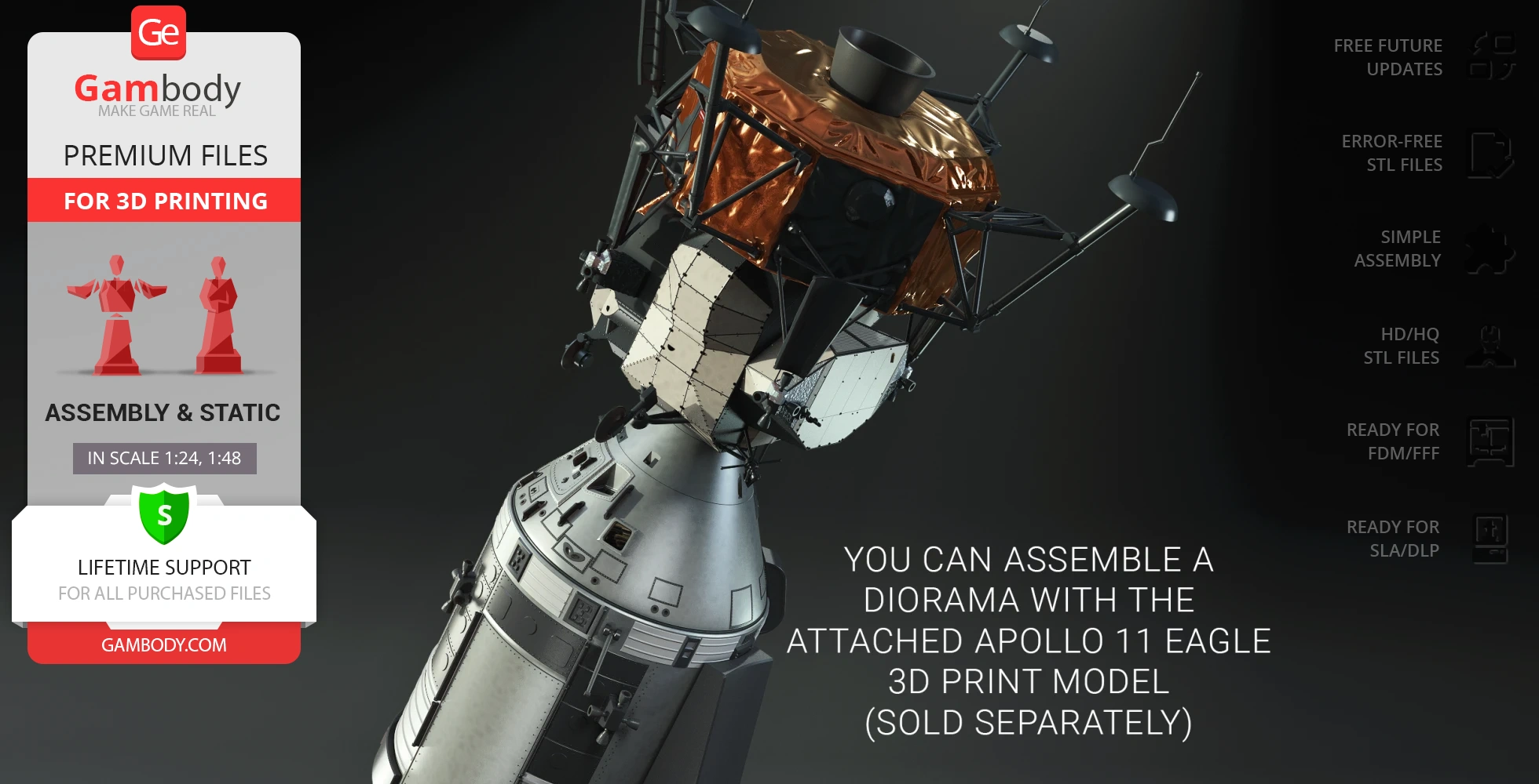 3D model of Apollo 11 Command Module Columbia, depicted for 3D printing on Gambody.