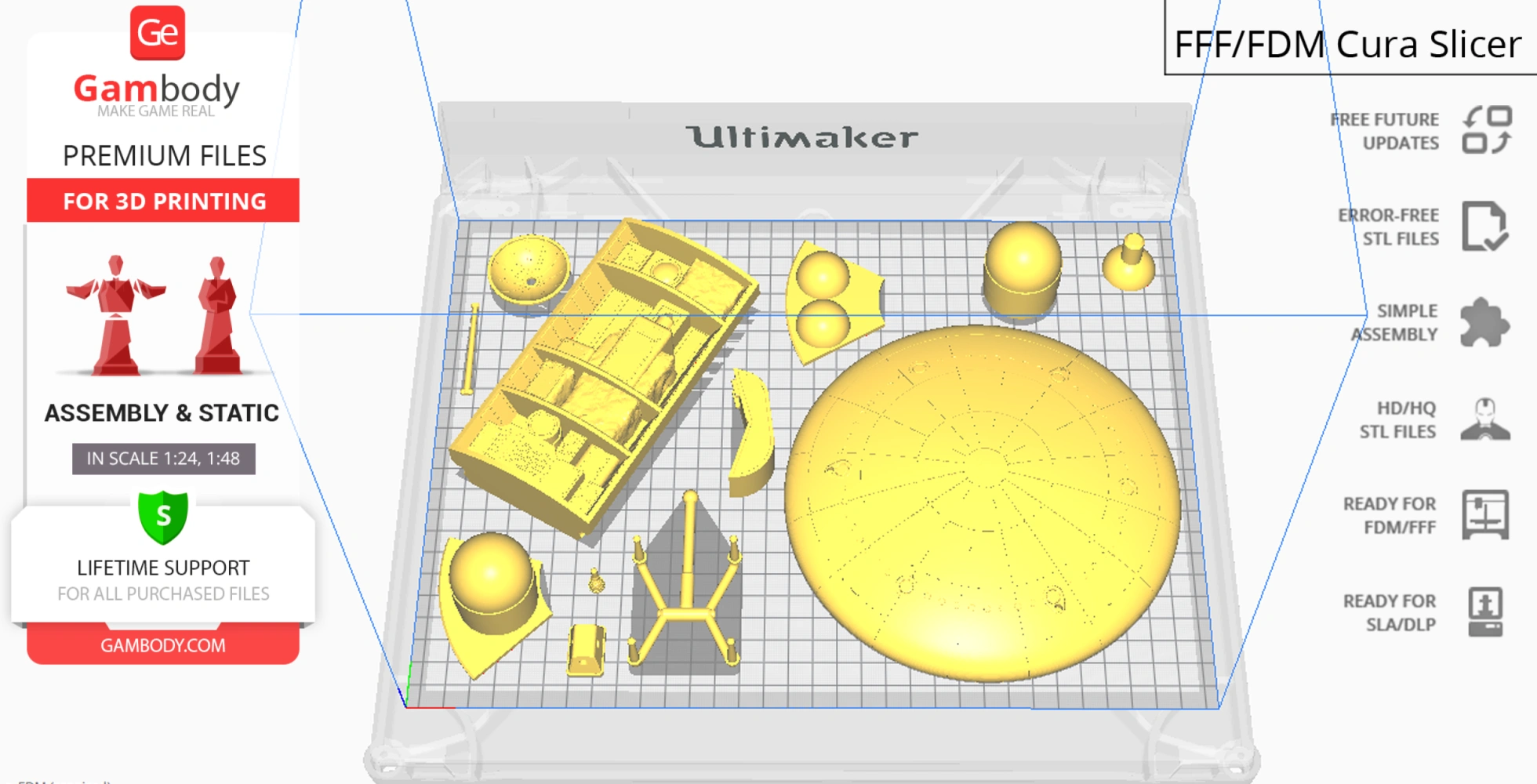 3D printable parts of Apollo 11 Command Module, arranged for slicing on a grid.