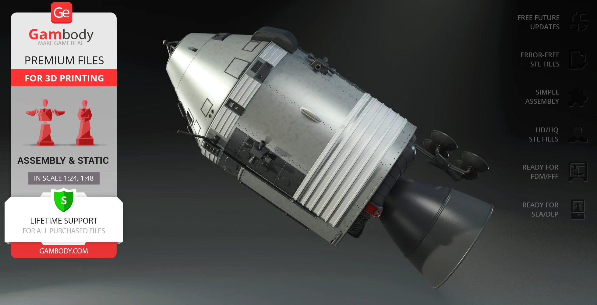 Apollo 11 Command Module 3D model for printing, showing detailed exterior design.