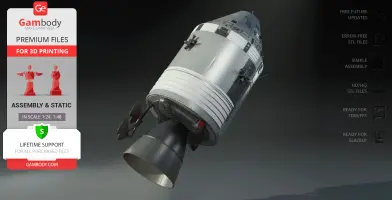 3D model of Apollo 11 Command Module Columbia, with detailed exterior for 3D printing.