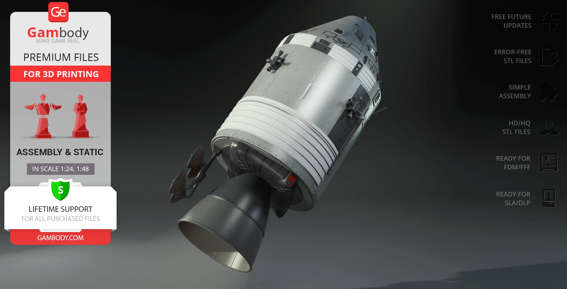 3D model of Apollo 11 Command Module Columbia, with detailed exterior for 3D printing.