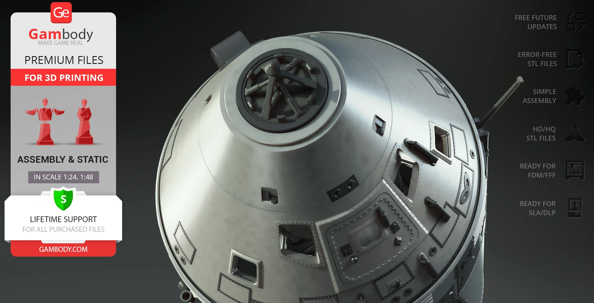 Apollo 11 Command Module 3D model, detailed exterior, for 3D printing via Gambody platform.