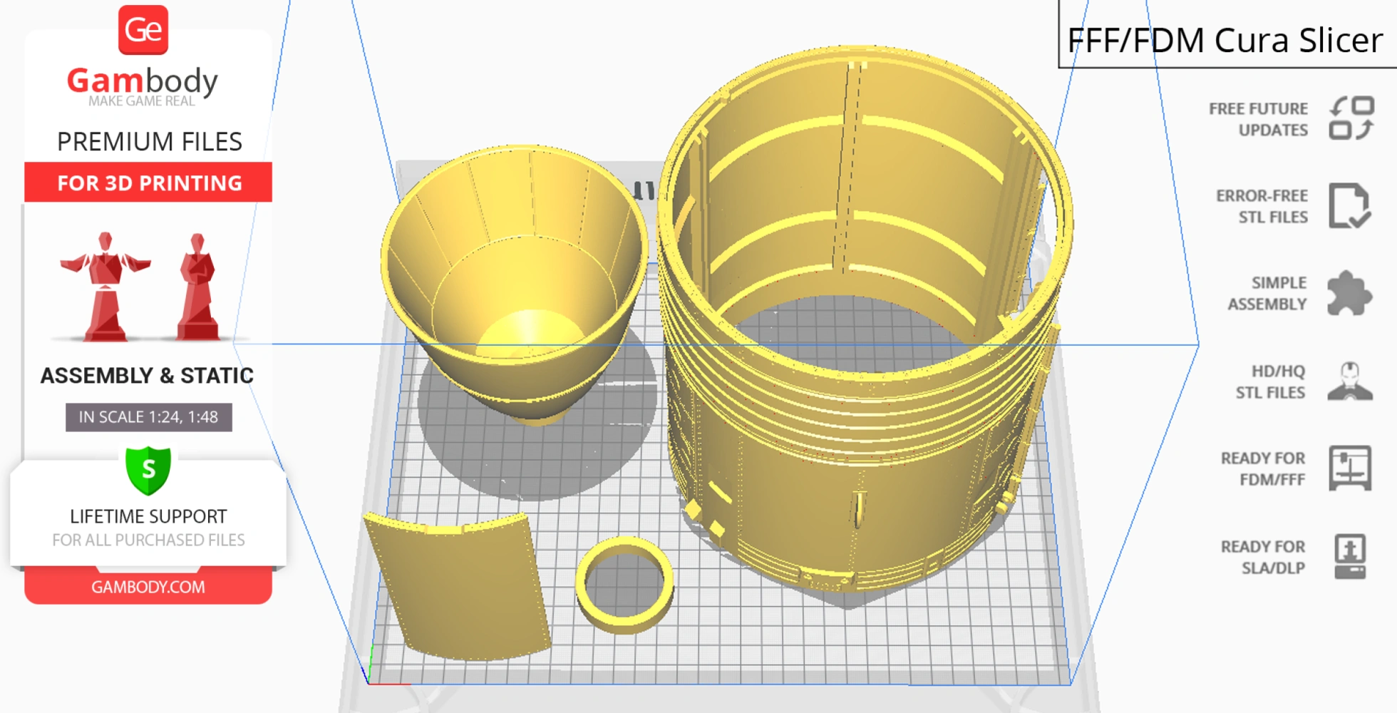 3D models of the Apollo 11 Command Module Columbia parts, ready for 3D printing, shown in Cura slicer.