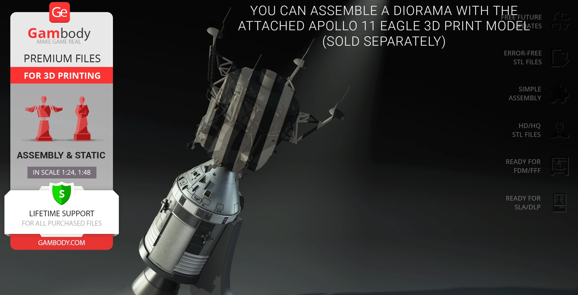 A detailed Apollo 11 Command Module model for 3D printing, available on Gambody.