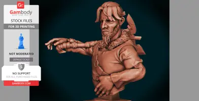 A bearded warrior with a cloak and axe, poised in a defensive stance, detailed for 3D printing.