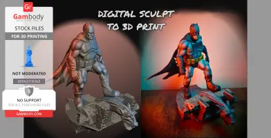 A detailed 3D model of a superhero in action pose on a decorative base.