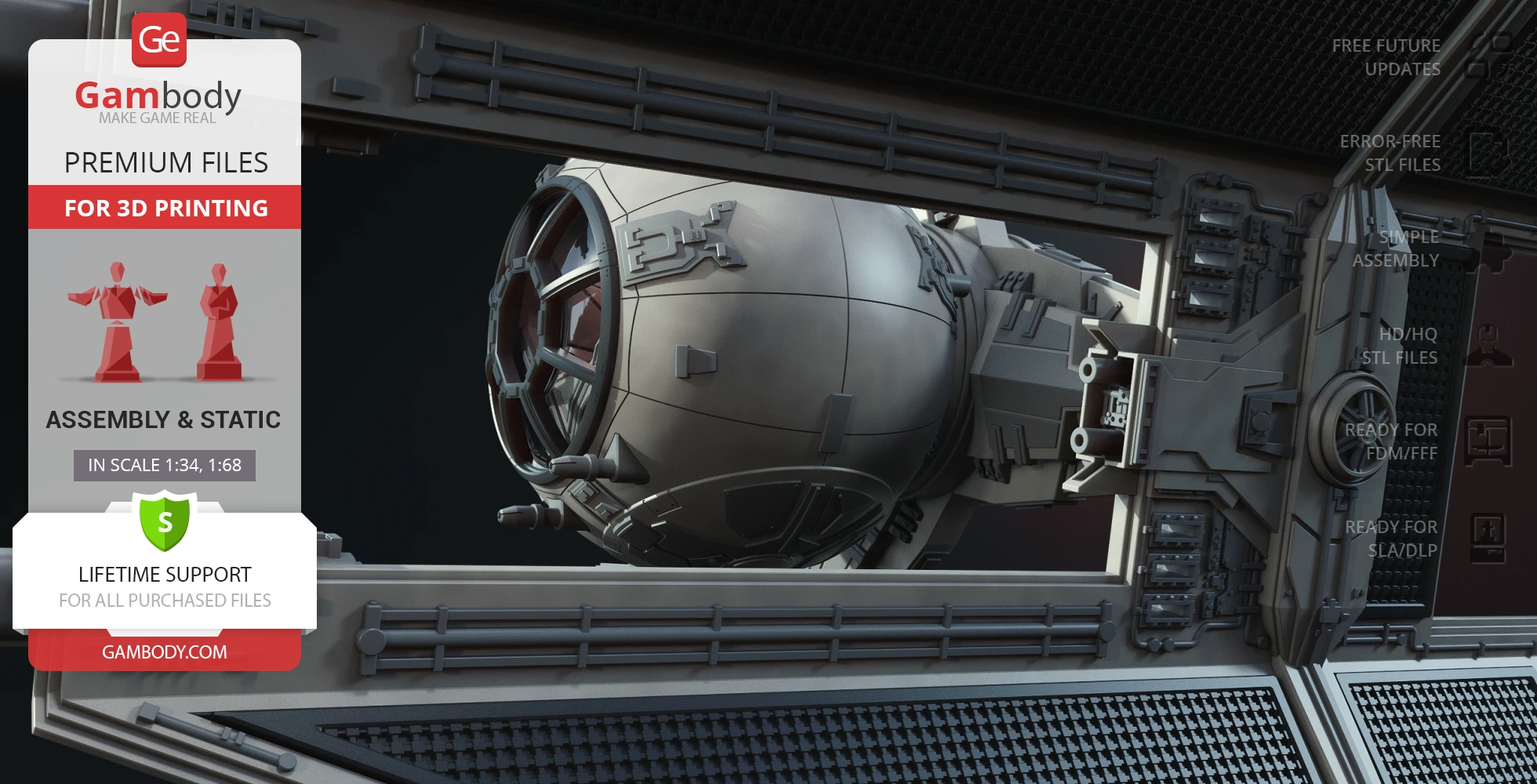 Detailed 3D TIE Defender model from Star Wars, featuring intricate cockpit and wing structures.