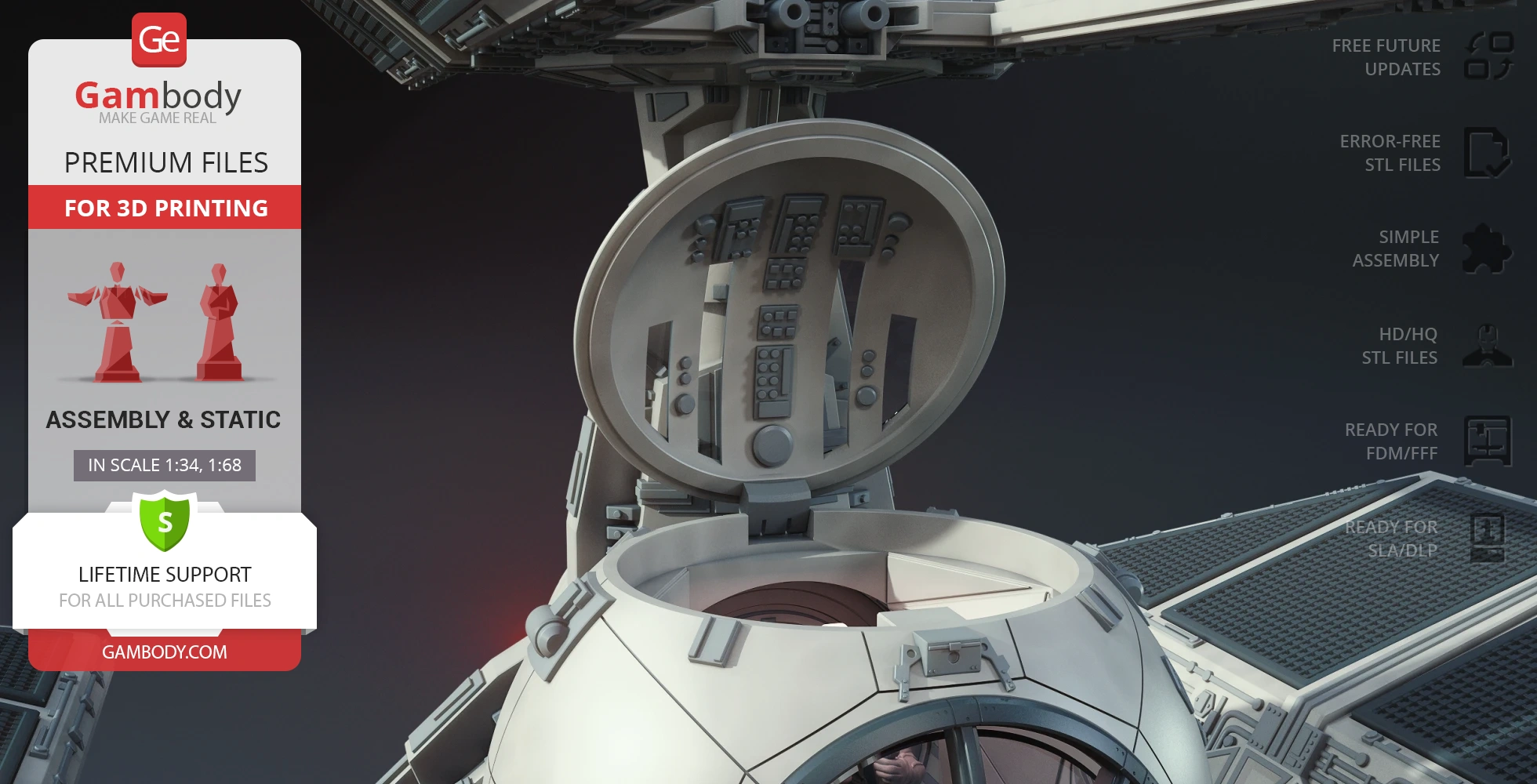 TIE-d Defender Starfighter cockpit model for 3D printing showcased by Gambody.