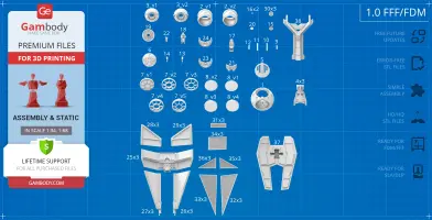 Blueprint layout of TIE Defender Starfighter 3D model parts for printing and assembly.