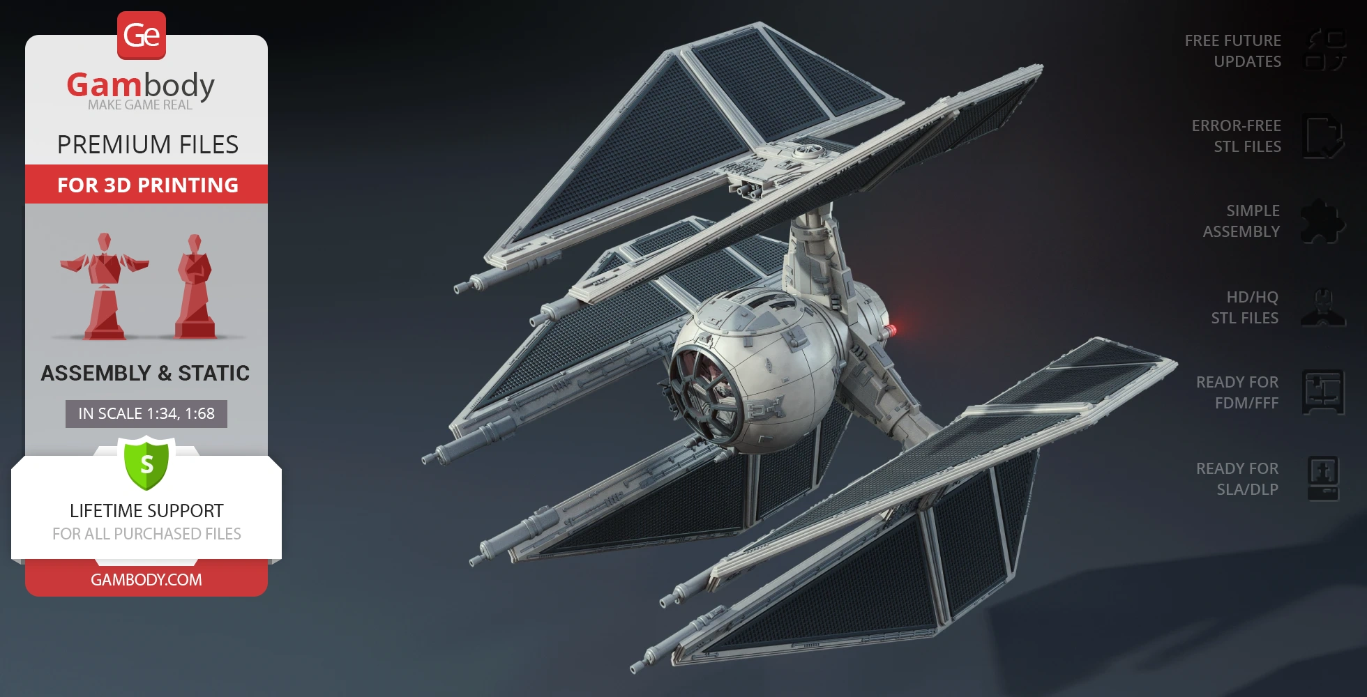 Detailed 3D model of a TIE Defender Starfighter from Star Wars for 3D printing.