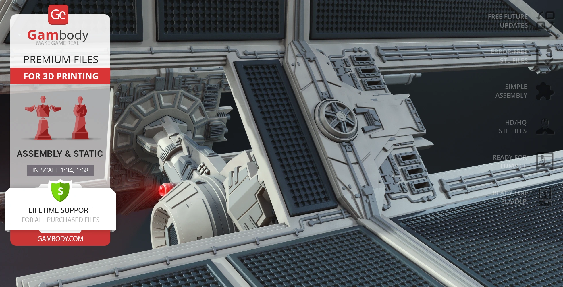 Detailed TIE Defender starfighter 3D model STL files for printing, showcasing intricate design and assembly.