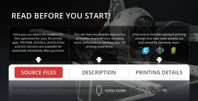 TIE-d Defender Starfighter STL files for 3D printing, includes printing options and descriptions.