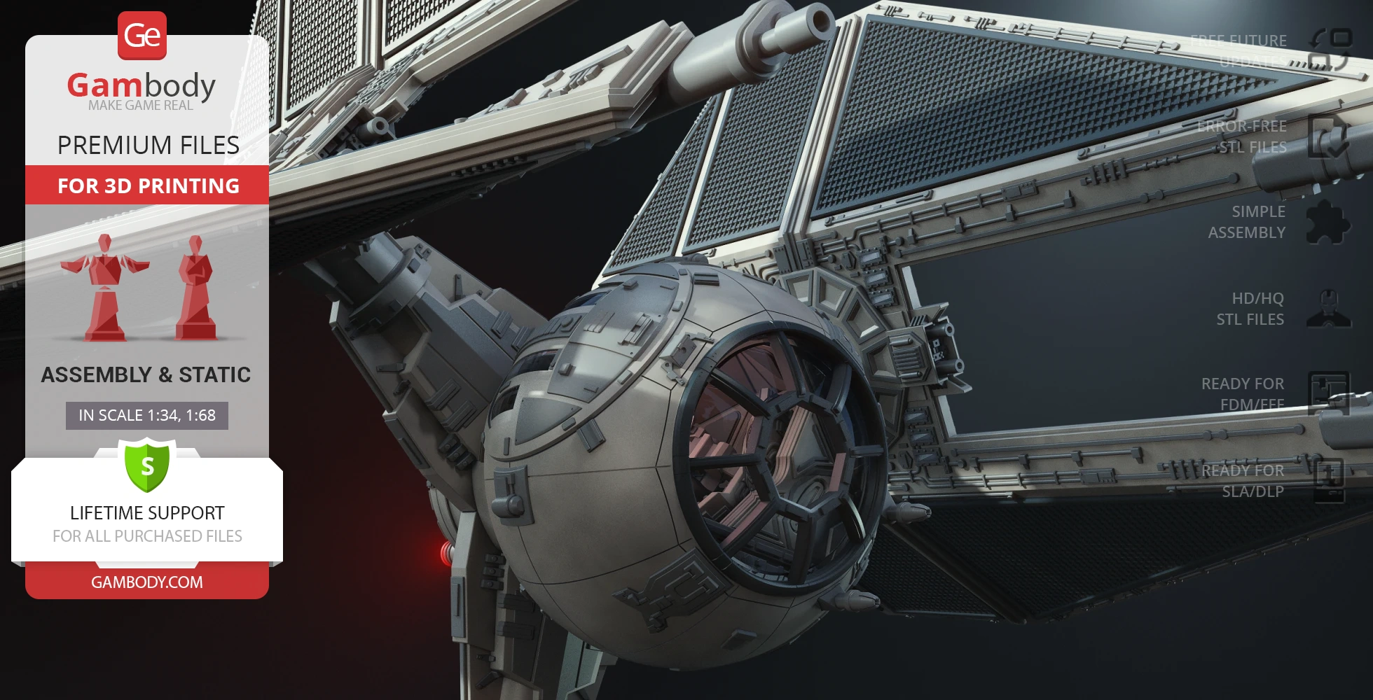 TIE Defender Starfighter 3D model showing intricate design and details for 3D printing.