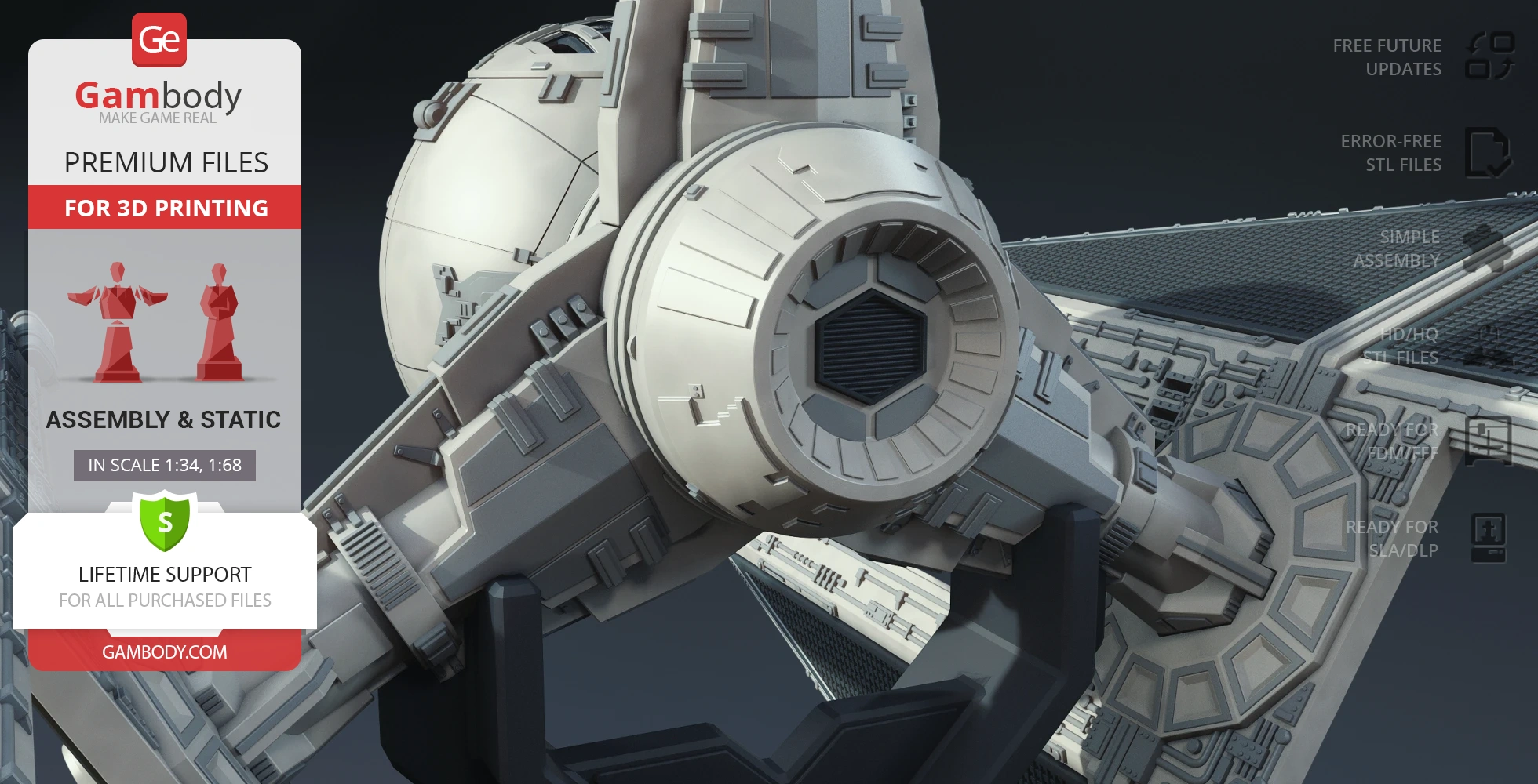 Detailed close-up of a TIE-d Defender Starfighter model, showcasing intricate panel designs.