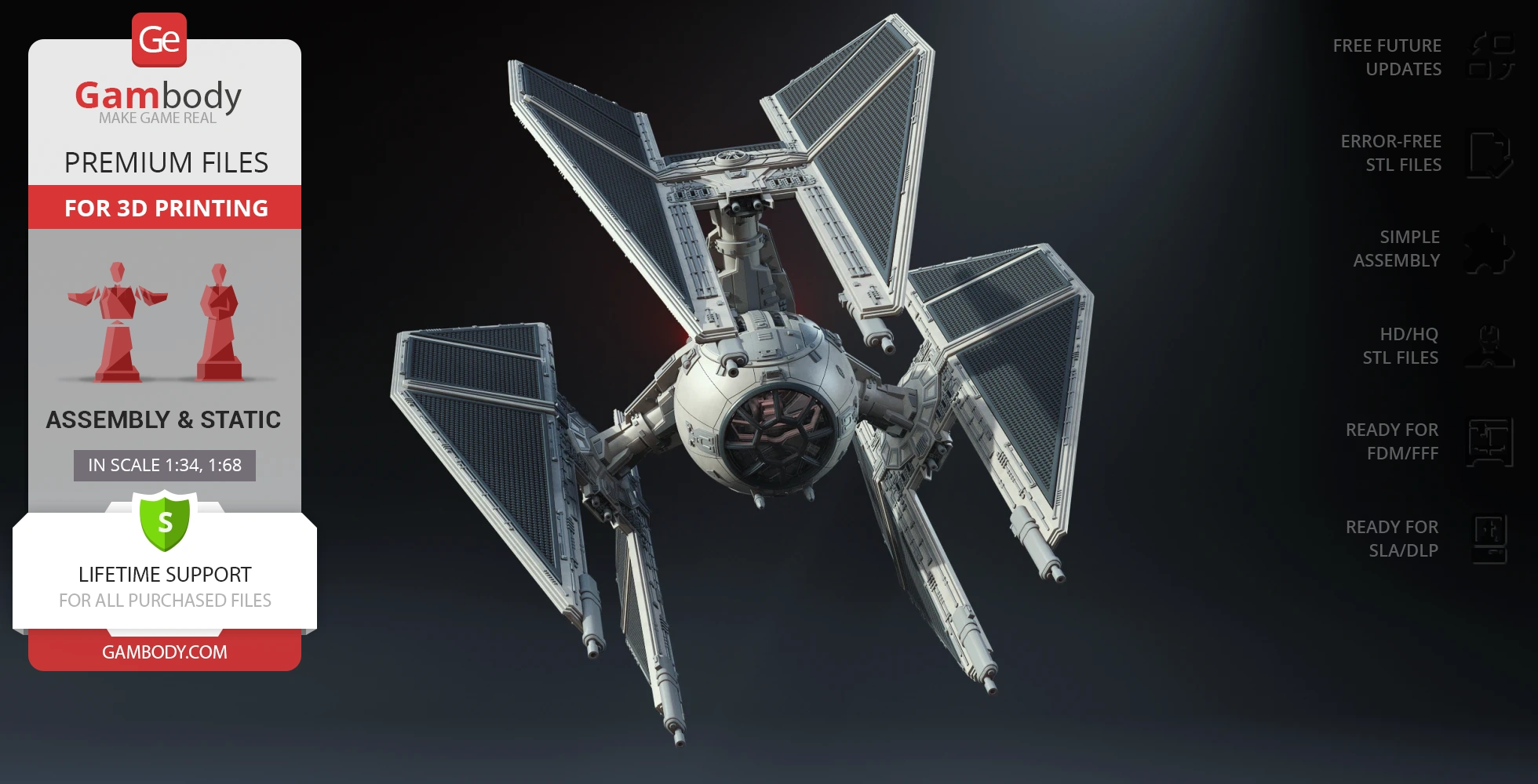 TIE Defender Starfighter 3D model with triple wing design and detailed cockpit for printing.