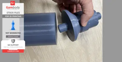 3D-printed parts being assembled, gray cylindrical components, hand holding one segment.