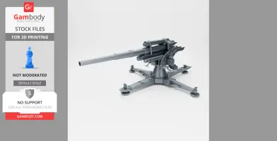 Model of a detailed 88mm Flak 18 German anti-aircraft gun on a stable base for 3D printing.