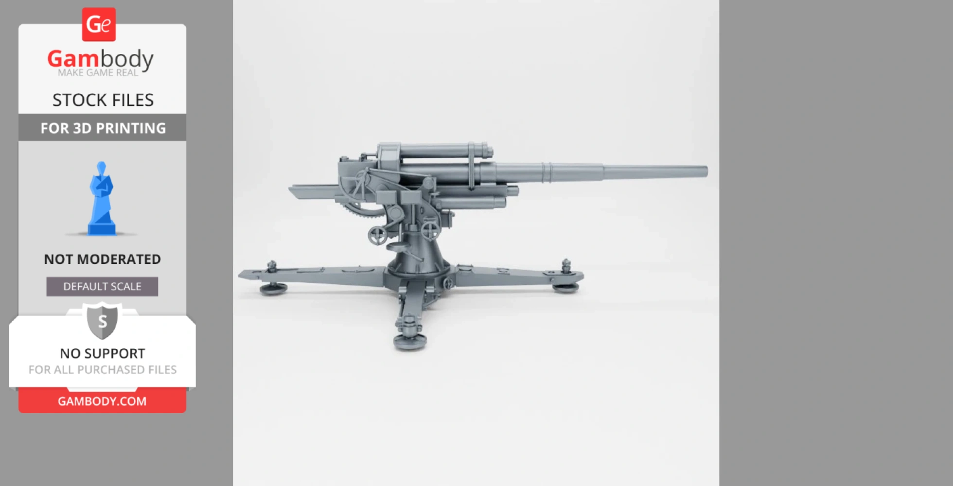 3D model of a German 88mm Flak 18 anti-aircraft gun, shown on a stable base.