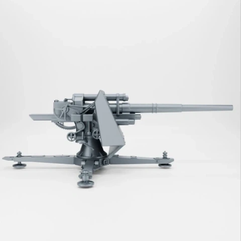 3D model of a detailed 88mm Flak 18 German anti-aircraft gun for 3D printing.