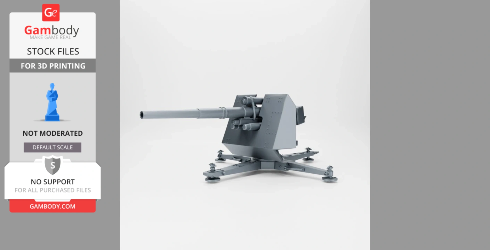 Model of a German 88mm Flak 18 anti-aircraft gun, displayed on a platform for 3D printing.