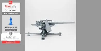3D model of an 88mm Flak 18 German anti-aircraft gun, side view on a platform.