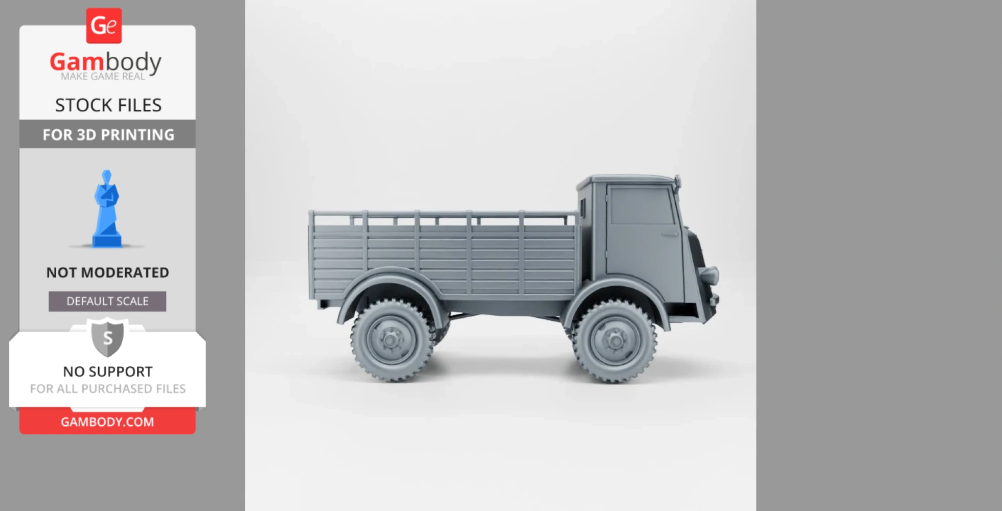 A 3D model of a Belgium Army FN63c truck from WW2, designed for 3D printing.