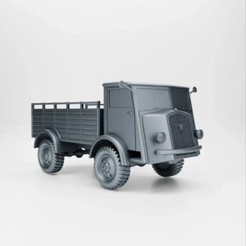 3D model of a WW2 Belgium Army truck, FN63c, with a boxy design and open cargo area.