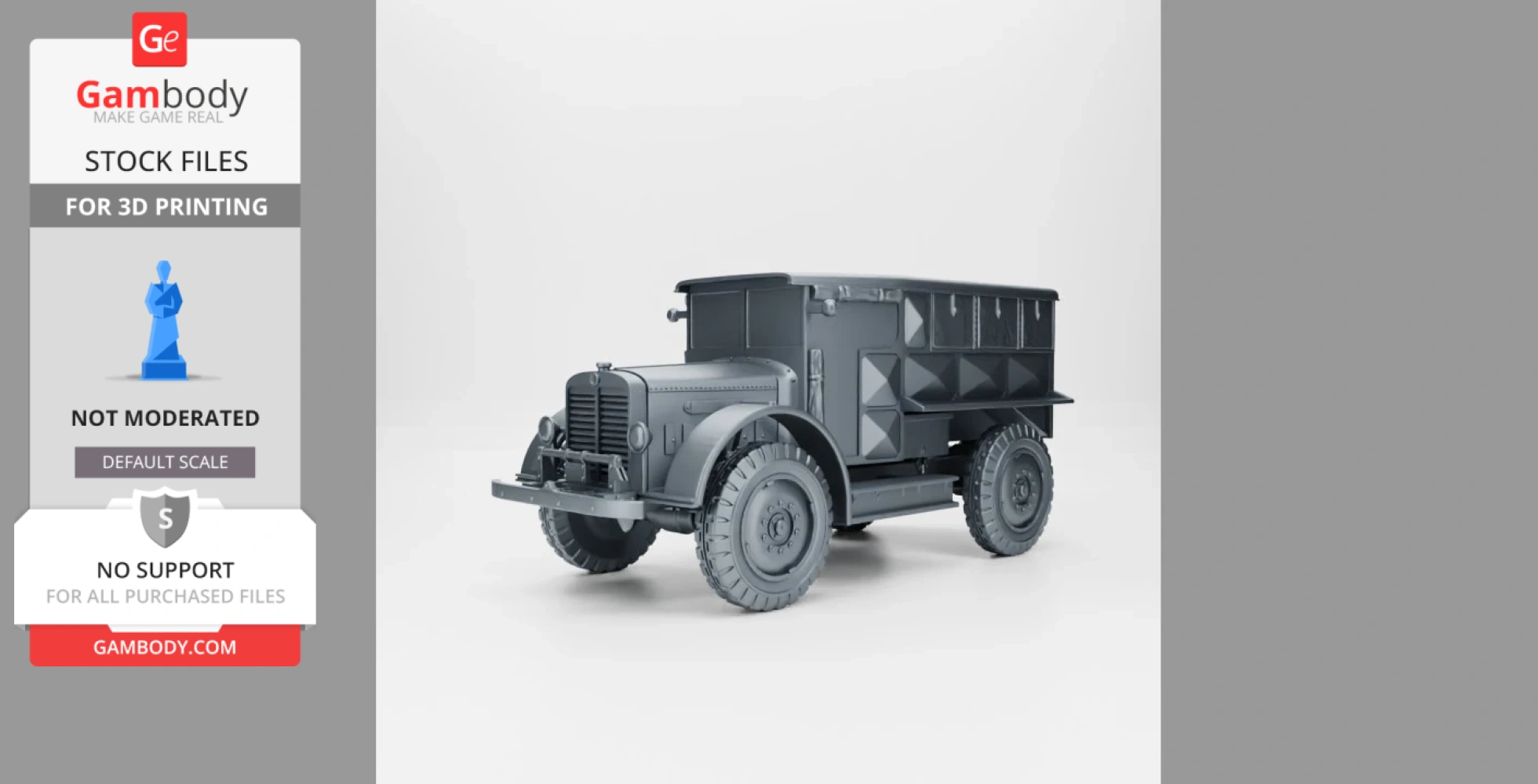 WW2 Brossel Artillery Tractor 3D model, 4x4 vehicle design, ready for 3D printing.