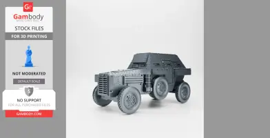 Gray 3D model of a Berliet VUDB WW2 armored car with riveted panels for 3D printing.
