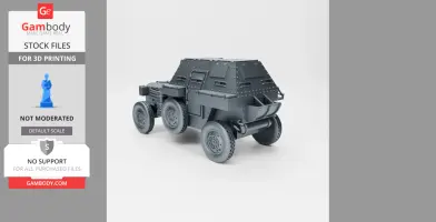 A 3D model of a WW2 Berliet VUDB armored car, with angular armor and six wheels, in gray.