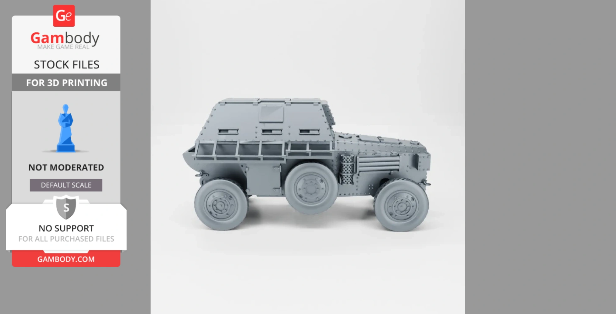 3D model of a Berliet VUDB WW2 armored car with six wheels and detailed exterior.
