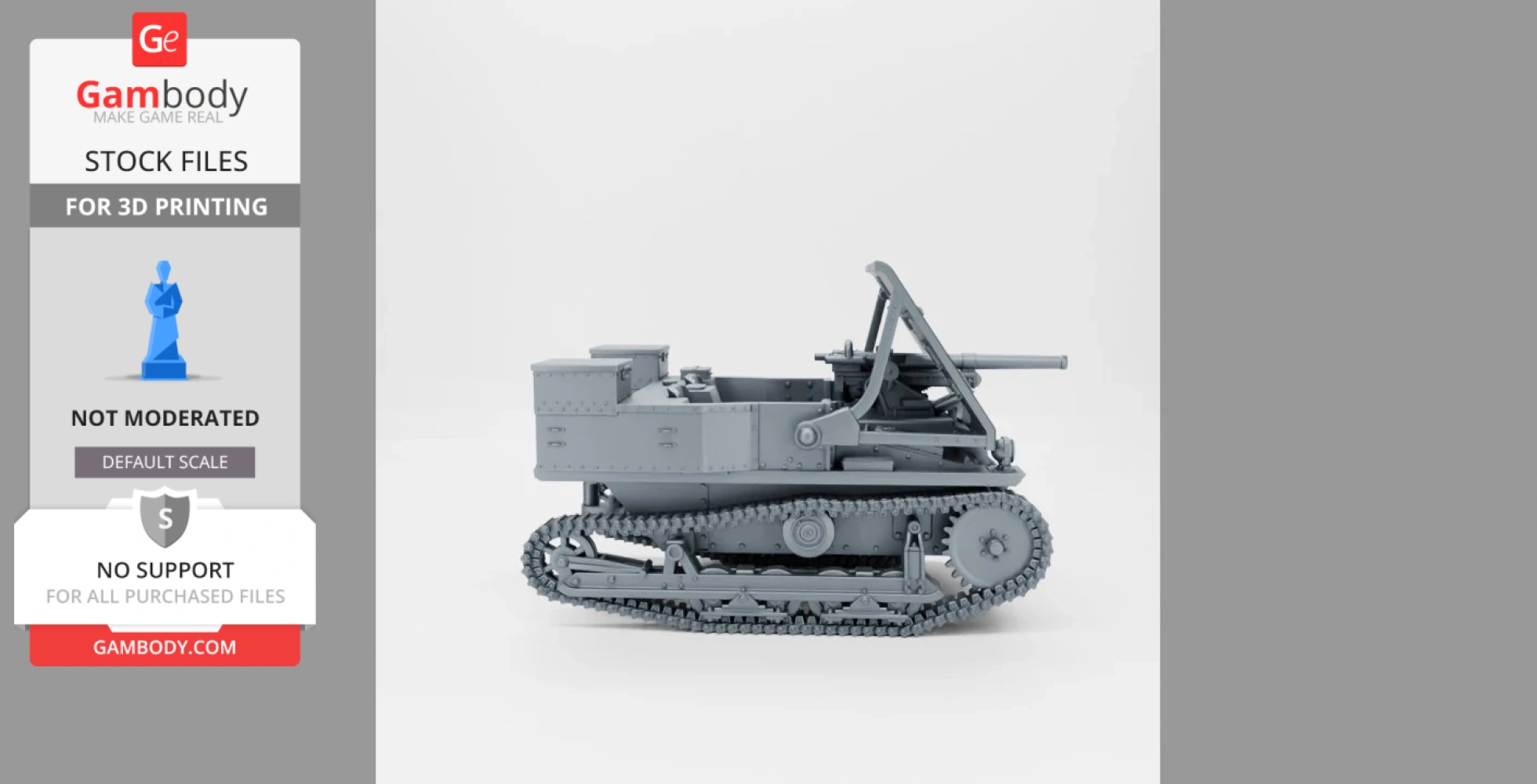 A 3D model of a Carden-Loyd Mk.VI tank with a 47mm gun, designed for 3D printing.