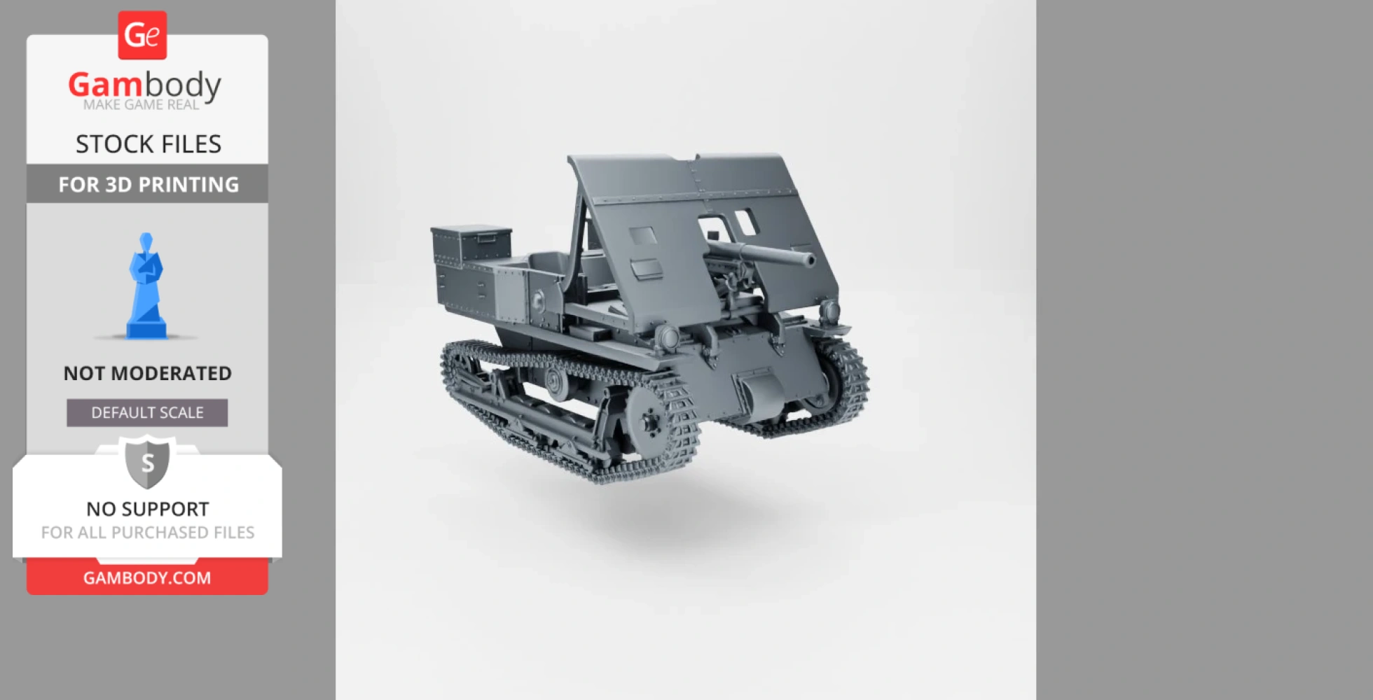 3D model of a WWII Carden-Loyd Mk.VI tankette with a 47mm gun, designed for 3D printing.