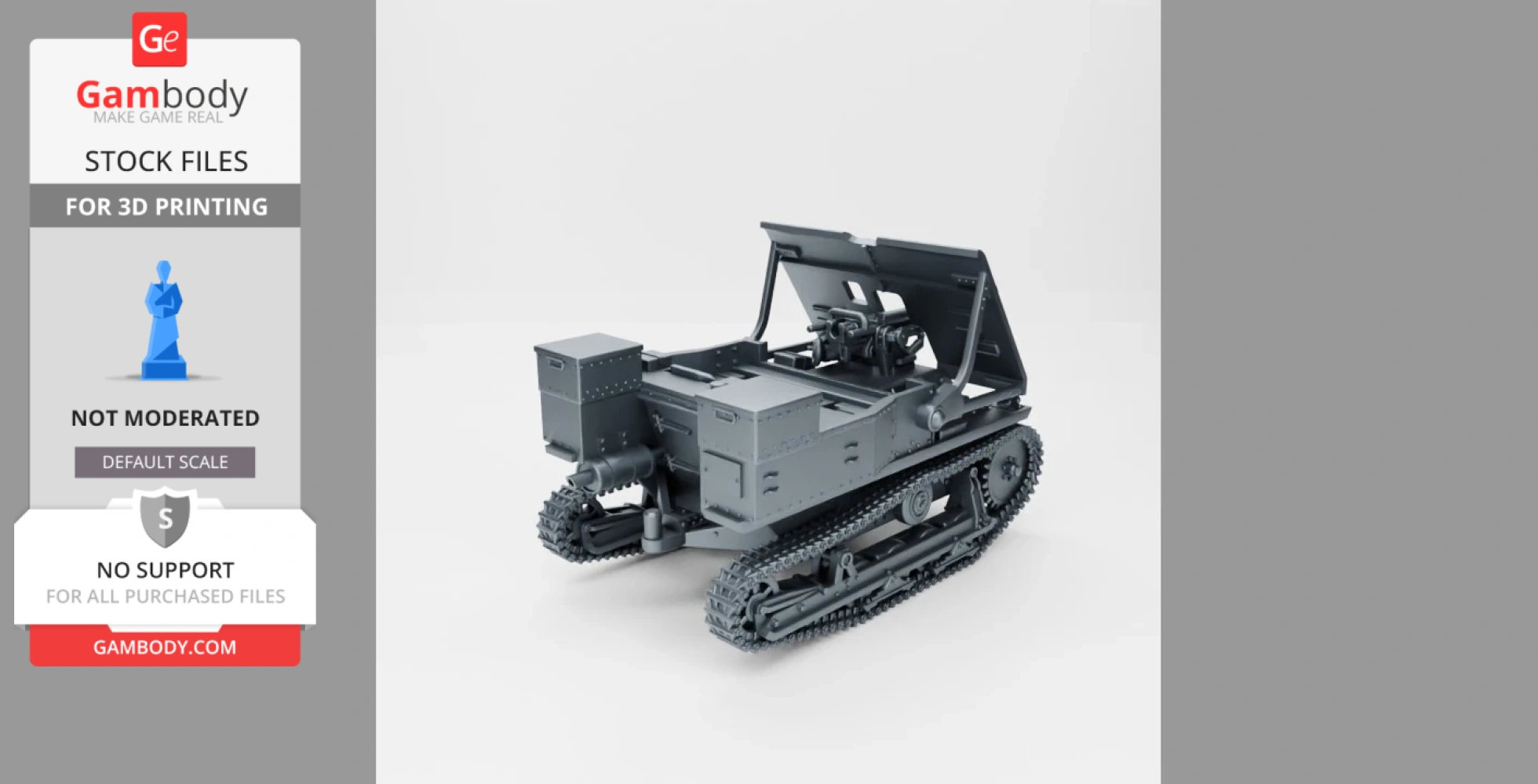 WW2 Carden-Loyd Mk.VI tank model with a 47mm gun, designed for 3D printing.