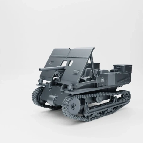 3D model of a Carden-Loyd Mk.VI tankette with a 47mm gun, WW2 style, for 3D printing.