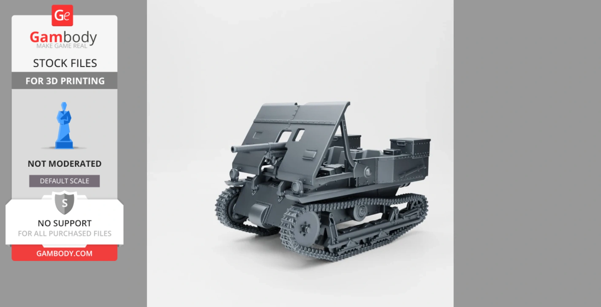 3D model of a Carden-Loyd Mk.VI tank with a 47mm gun, designed for 3D printing.