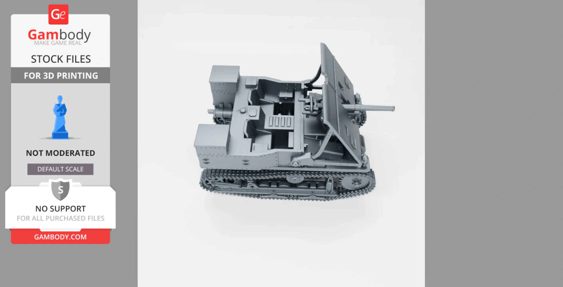 3D model of a Carden-Loyd Mk.VI tank with a 47mm gun, suitable for 3D printing.