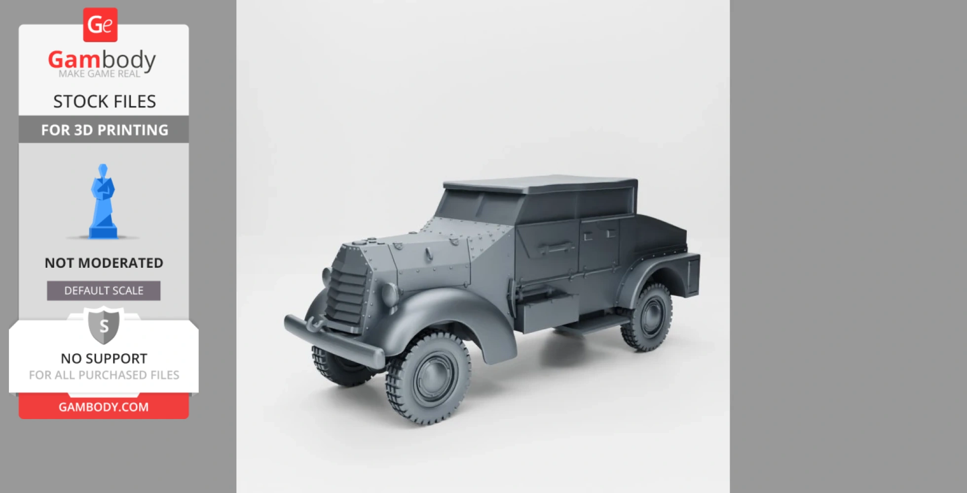 3D model of a WW2 Ford Marmon Herrington armored truck in gray, suitable for 3D printing.