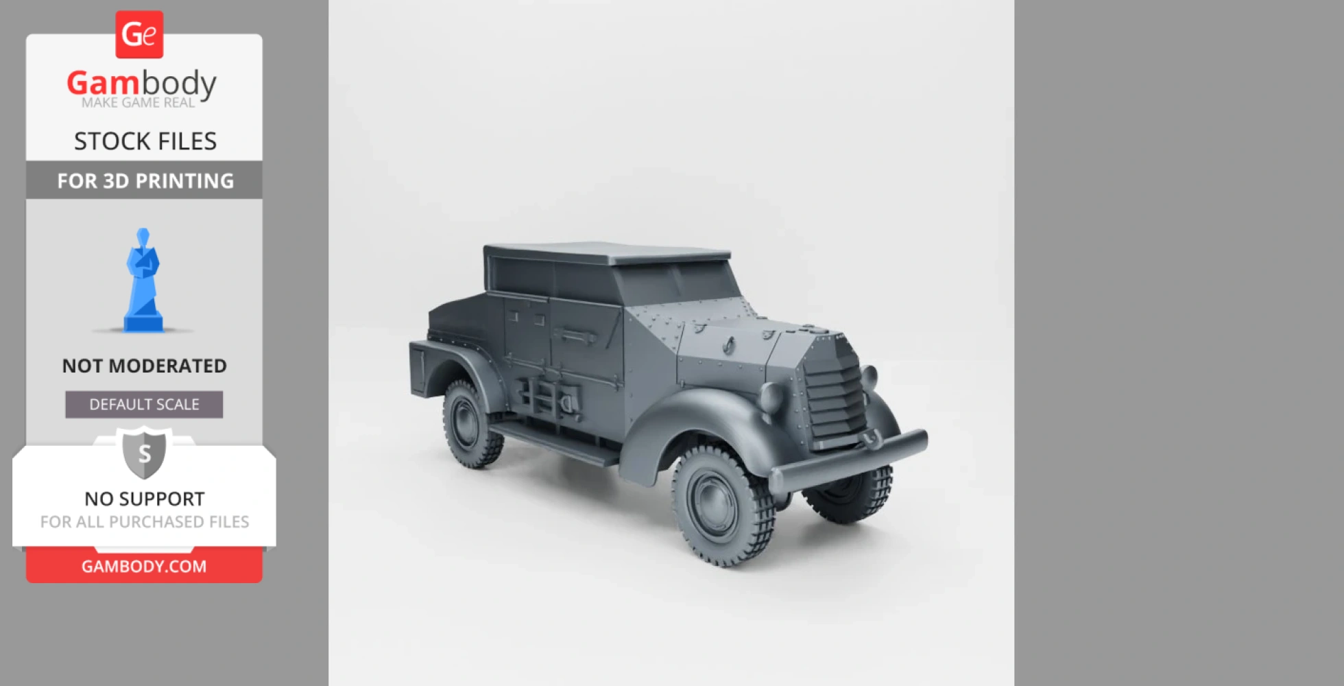 3D model of a WW2 Ford Marmon Herrington armored truck, designed for 3D printing.