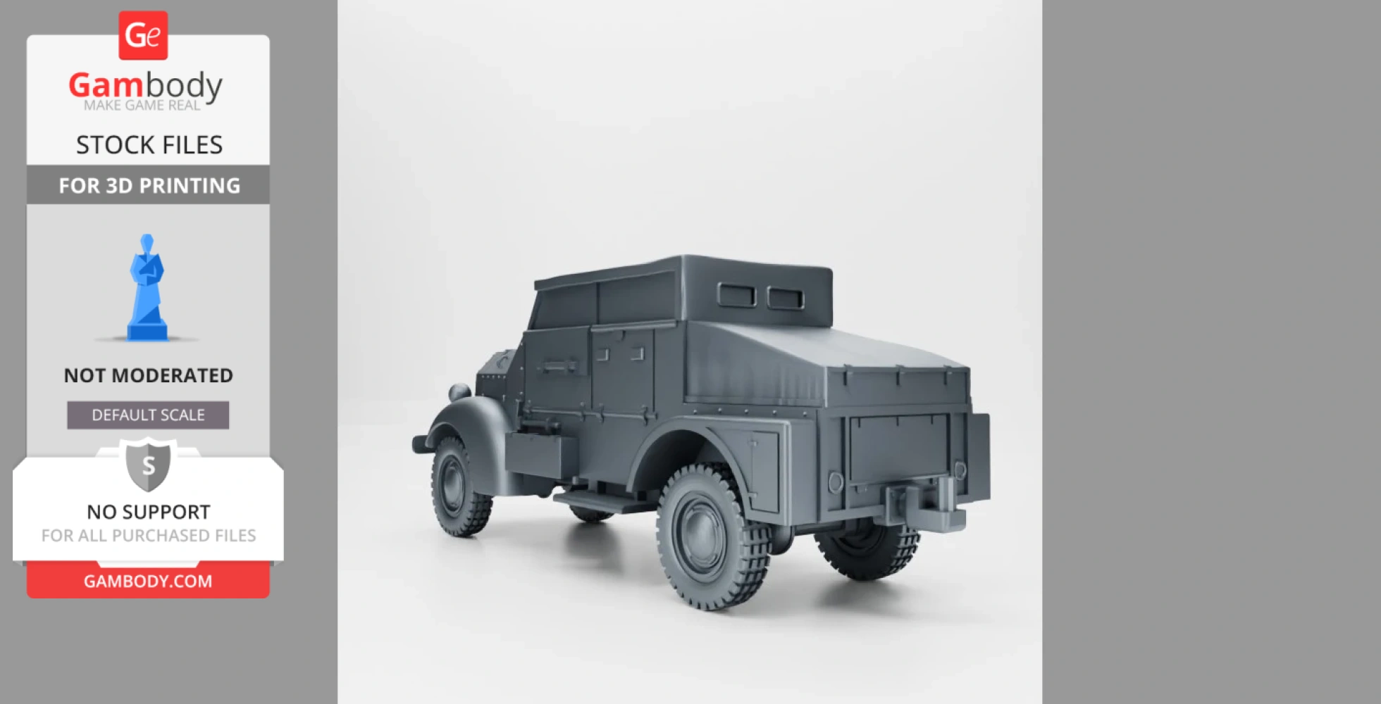 WW2 Ford Marmon Herrington armored truck 3D model, rear side view, detailed for printing.