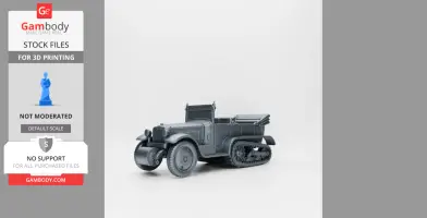 A 3D model of a Citroen-Kegresse P19 half-track vehicle, designed for 3D printing, shown in gray.